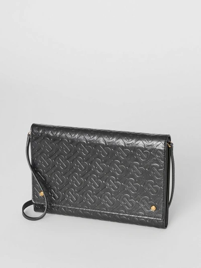 Shop Burberry Monogram Leather Bag With Detachable Strap In Black
