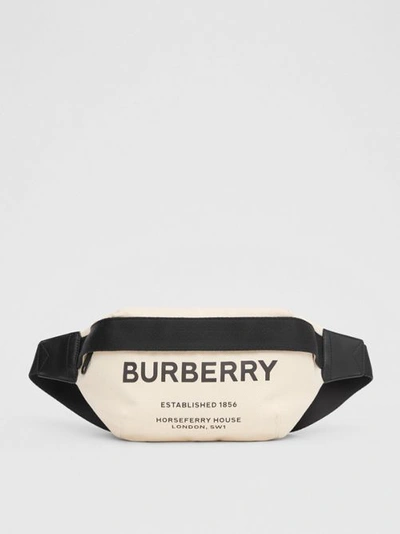 Shop Burberry Medium Horseferry Print Cotton Canvas Bum Bag In Natural/black