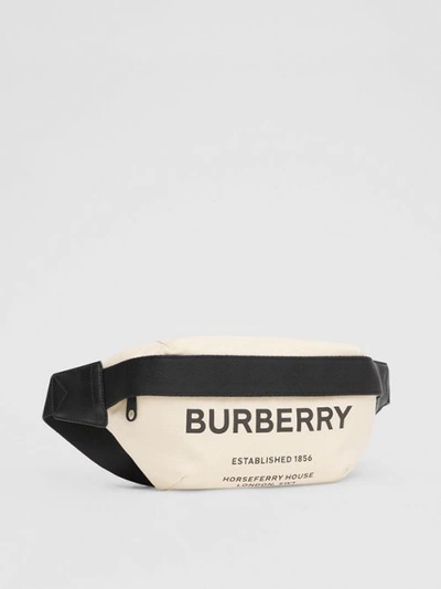 Shop Burberry Medium Horseferry Print Cotton Canvas Bum Bag In Natural/black