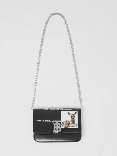 Shop Burberry Small Montage Print Leather Tb Bag In Black