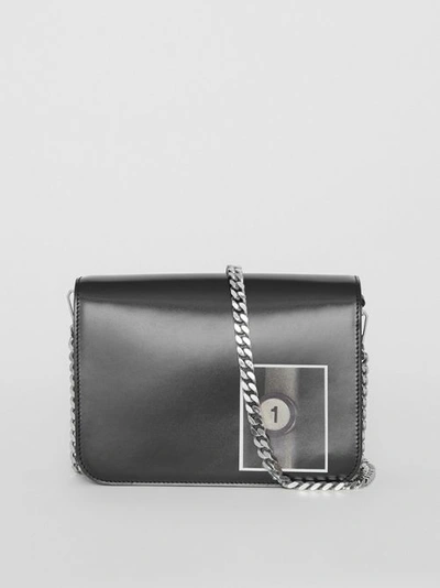Shop Burberry Small Montage Print Leather Tb Bag In Black