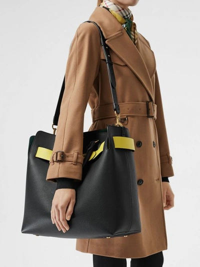 Shop Burberry The Large Leather Belt Bag In Black/yellow