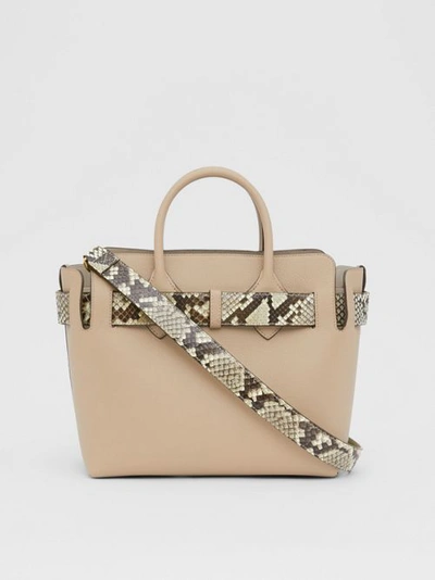 Shop Burberry The Small Python Triple Stud Belt Bag In Natural/pale Drift