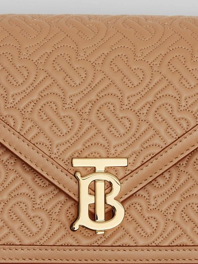 Shop Burberry Small Quilted Monogram Tb Envelope Clutch In Honey