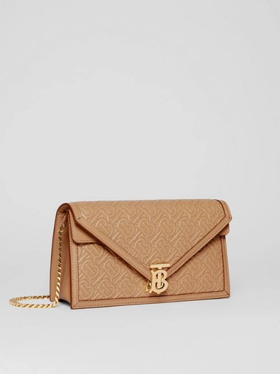 Shop Burberry Small Quilted Monogram Tb Envelope Clutch In Honey