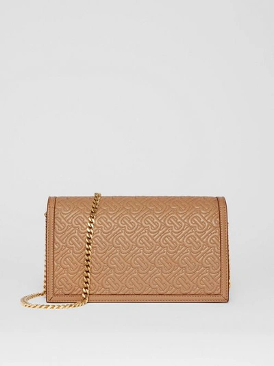 Shop Burberry Small Quilted Monogram Tb Envelope Clutch In Honey