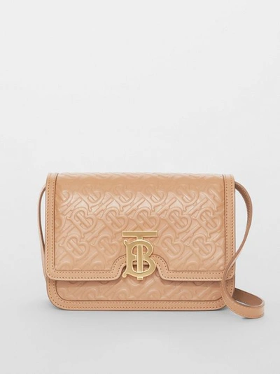 Shop Burberry Small Monogram Leather Tb Bag In Light Camel