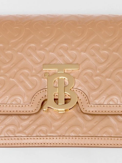 Shop Burberry Small Monogram Leather Tb Bag In Light Camel