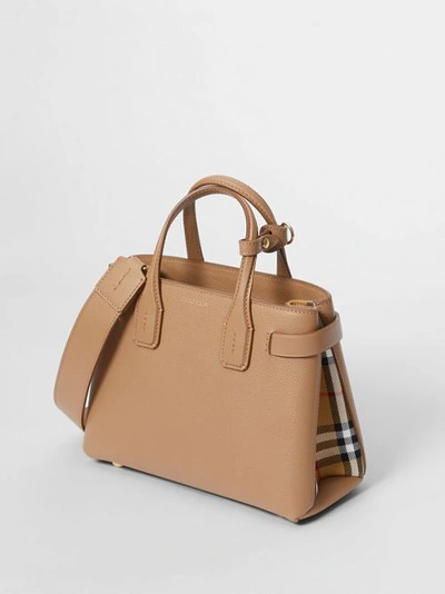 Shop Burberry The Small Banner In Leather And Vintage Check In Camel