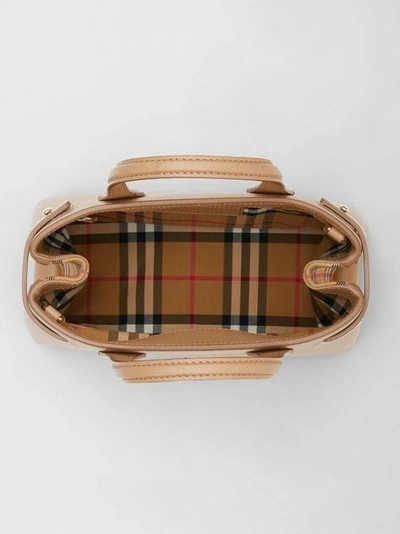 Shop Burberry The Small Banner In Leather And Vintage Check In Camel