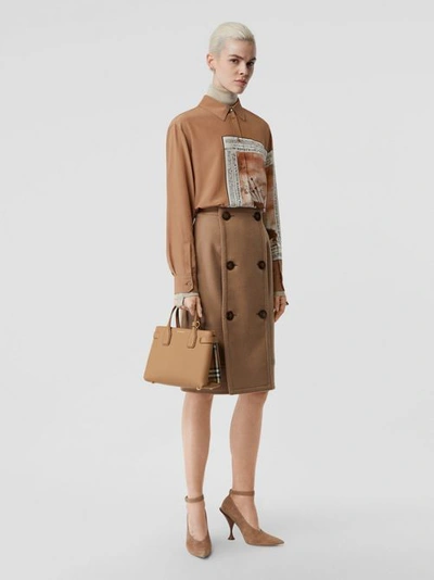 Shop Burberry The Small Banner In Leather And Vintage Check In Camel