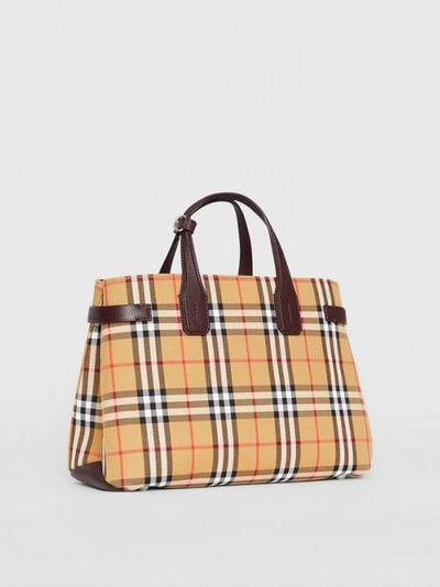 Shop Burberry The Medium Banner In Vintage Check And Leather In Deep Claret