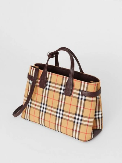Shop Burberry The Medium Banner In Vintage Check And Leather In Deep Claret