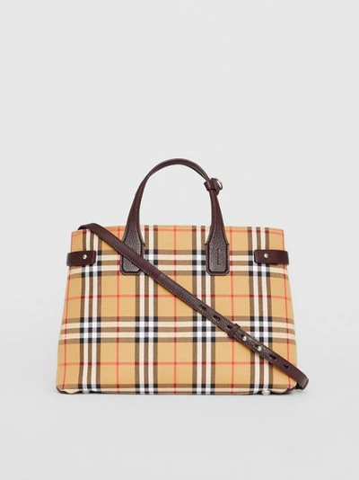 Shop Burberry The Medium Banner In Vintage Check And Leather In Deep Claret
