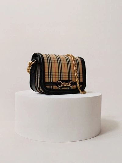 Shop Burberry The 1983 Check Link Bag With Leather Trim In Black