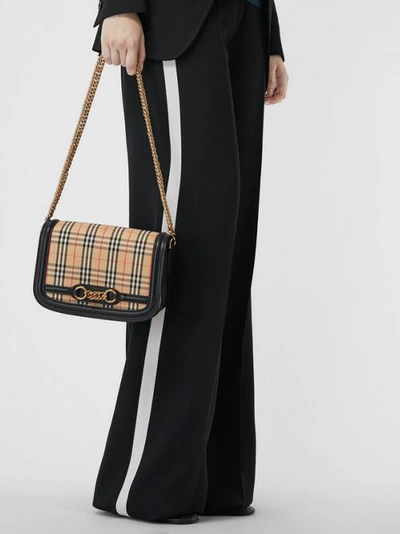 Shop Burberry The 1983 Check Link Bag With Leather Trim In Black