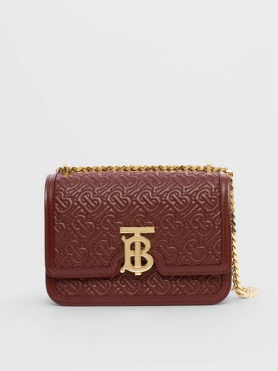 Shop Burberry Small Quilted Monogram Lambskin Tb Bag In Oxblood