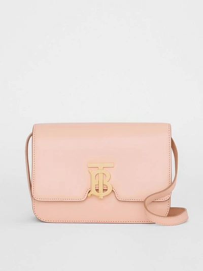 Shop Burberry Small Leather Tb Bag In Rose Beige