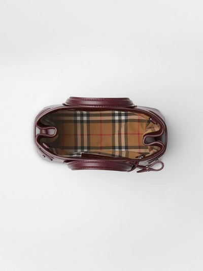 Shop Burberry The Small Banner In Leather And Vintage Check In Mahogany Red