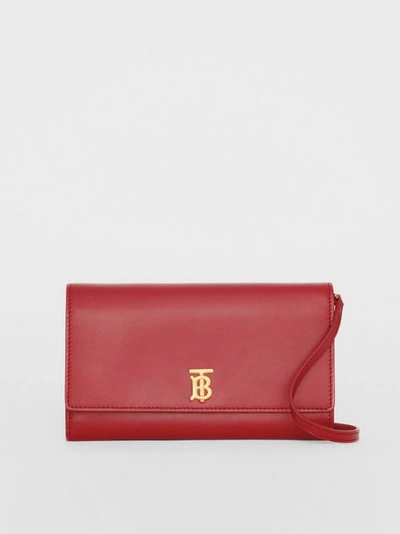Shop Burberry Monogram Motif Leather Wallet With Detachable Strap In Crimson