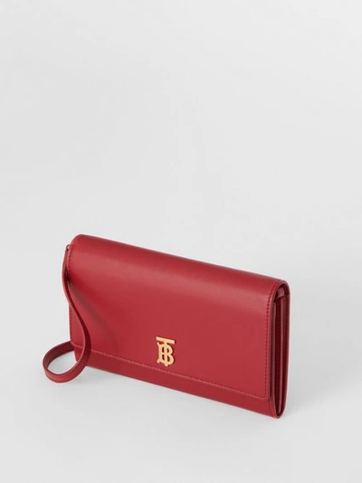 Shop Burberry Monogram Motif Leather Wallet With Detachable Strap In Crimson