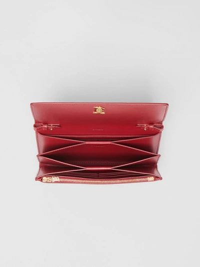 Shop Burberry Monogram Motif Leather Wallet With Detachable Strap In Crimson