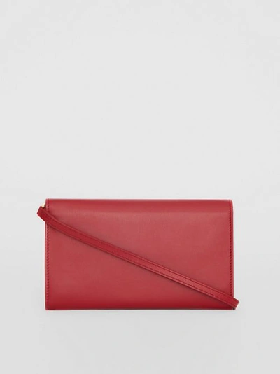 Shop Burberry Monogram Motif Leather Wallet With Detachable Strap In Crimson