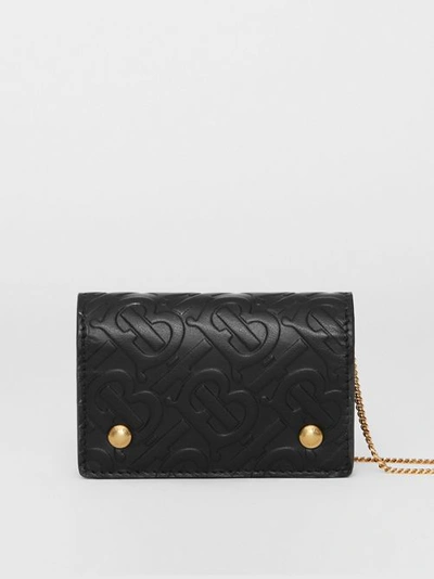 Shop Burberry Monogram Leather Card Case With Detachable Strap In Black