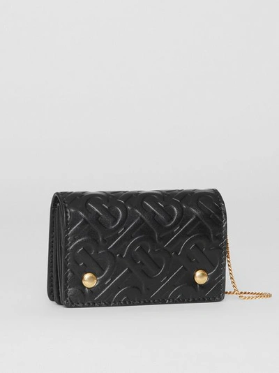 Shop Burberry Monogram Leather Card Case With Detachable Strap In Black