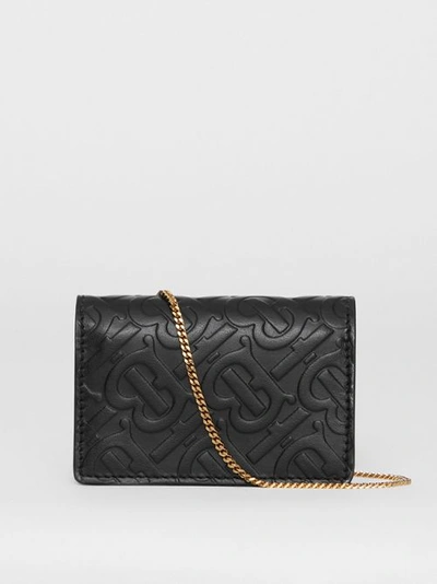 Shop Burberry Monogram Leather Card Case With Detachable Strap In Black