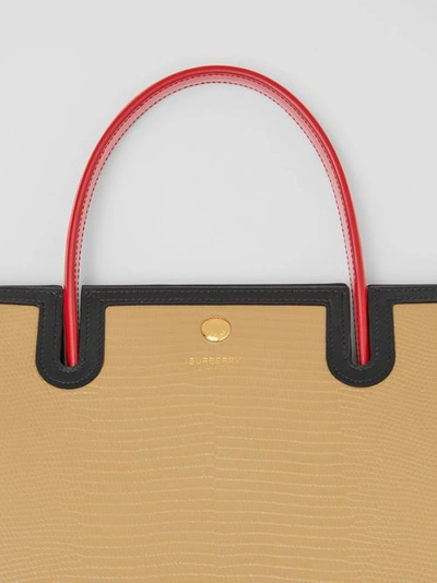 Shop Burberry Medium Embossed Leather Title Bag In Honey