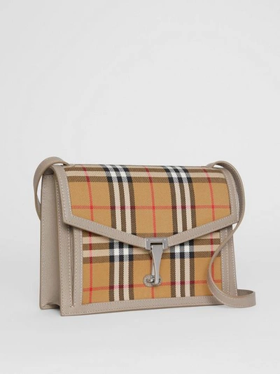 Shop Burberry Small Vintage Check And Leather Crossbody Bag In Taupe Brown