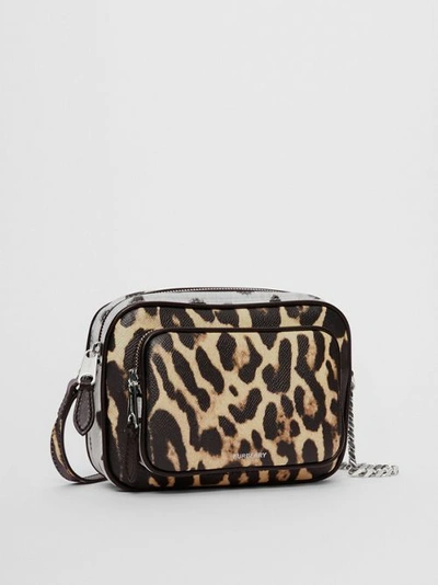 Shop Burberry Animal Print Leather Camera Bag In Honey/black