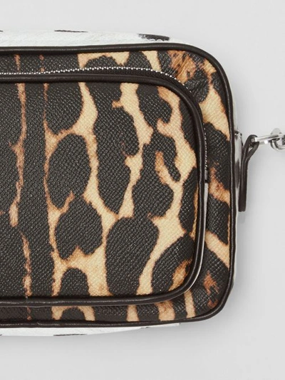 Shop Burberry Animal Print Leather Camera Bag In Honey/black