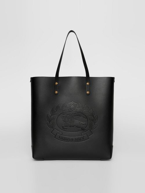 large embossed crest leather tote