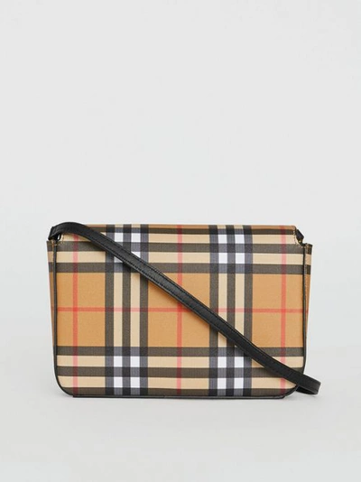 Shop Burberry Small Vintage Check And Leather Crossbody Bag In Black