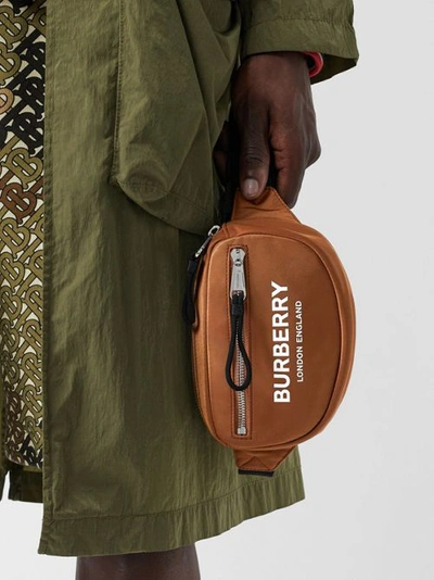 Shop Burberry Small Logo Print Cannon Bum Bag In Dark Camel