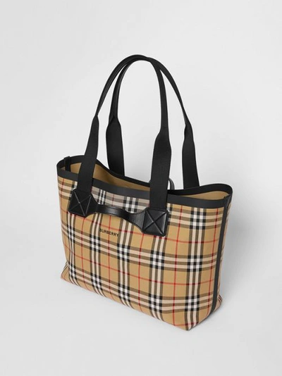 Shop Burberry Medium Vintage Check Austen Tote In Archive Beige