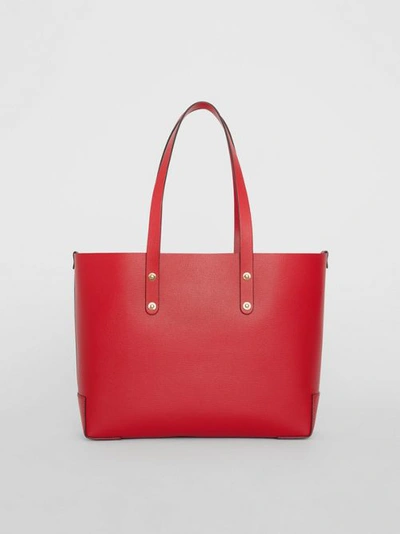 Shop Burberry Small Embossed Crest Leather Tote In Rust Red
