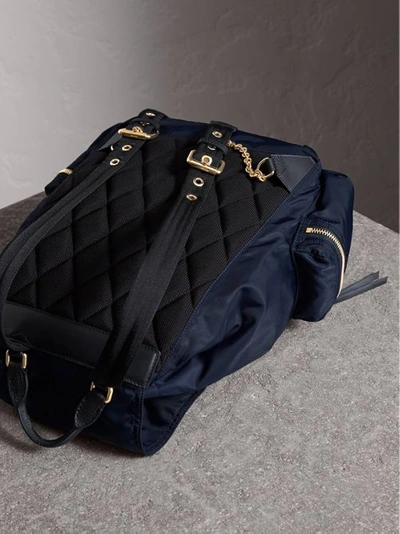 Shop Burberry The Large Rucksack In Technical Nylon And Leather In Ink Blue