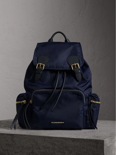 Shop Burberry The Large Rucksack In Technical Nylon And Leather In Ink Blue
