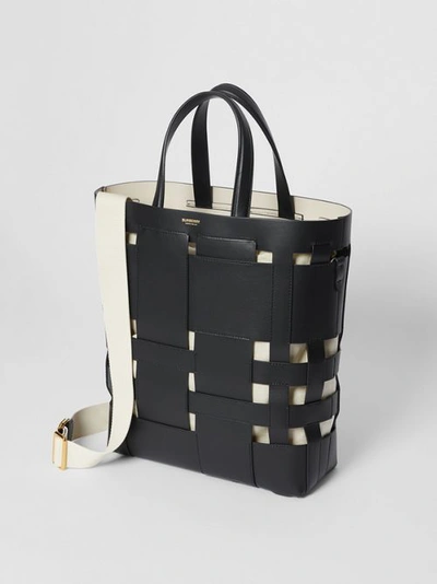 Shop Burberry Medium Leather Foster Tote In Black