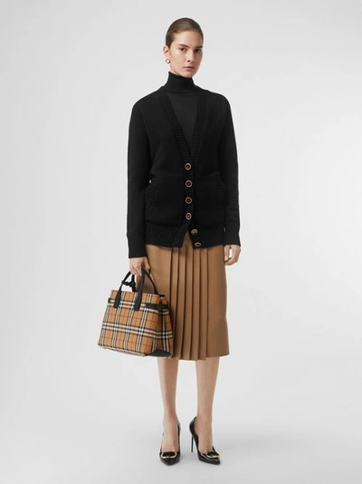 Shop Burberry The Medium Banner In Vintage Check And Leather In Black