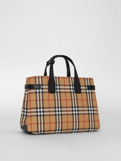 Shop Burberry The Medium Banner In Vintage Check And Leather In Black