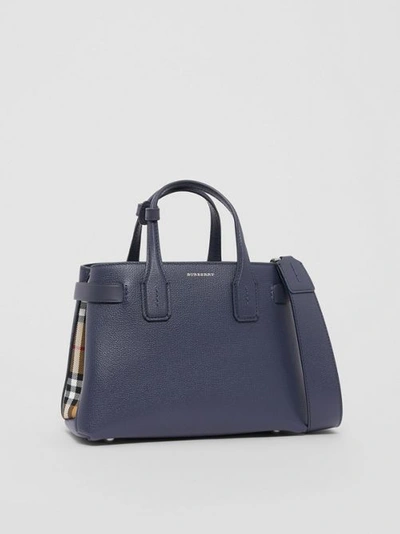 Shop Burberry The Small Banner In Leather And Vintage Check In Regency Blue