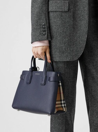 Shop Burberry The Small Banner In Leather And Vintage Check In Regency Blue