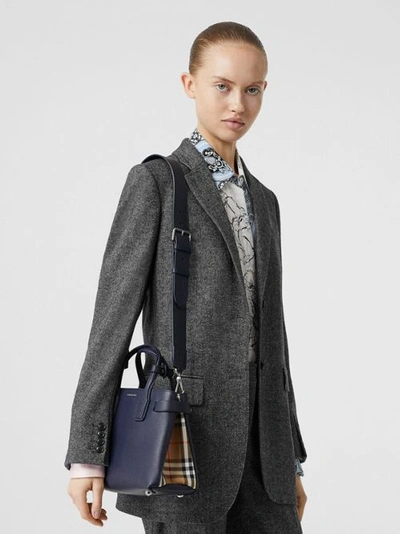 Shop Burberry The Small Banner In Leather And Vintage Check In Regency Blue