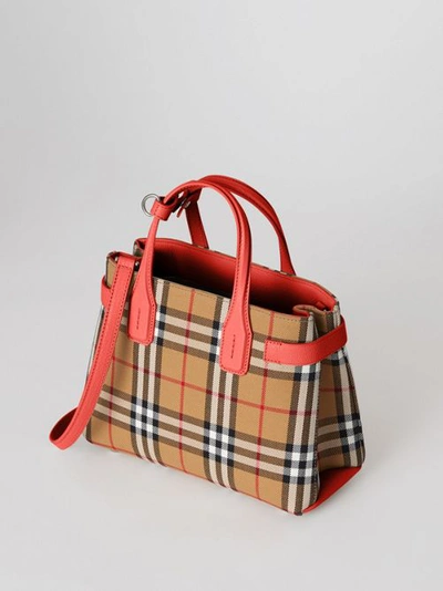 Shop Burberry The Small Banner In Vintage Check And Leather In Bright Red