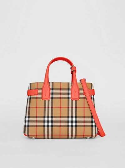 Shop Burberry The Small Banner In Vintage Check And Leather In Bright Red