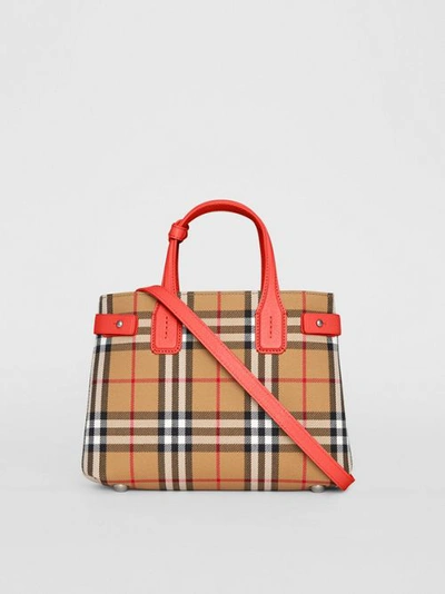 Shop Burberry The Small Banner In Vintage Check And Leather In Bright Red